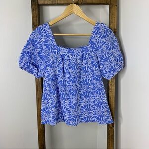 LOFT Blue Eyelet Floral Women's Top S